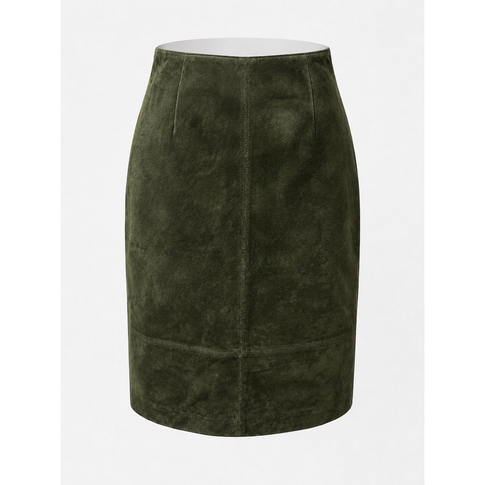 Vintage Y2K Lord & Taylor Olive Green Suede Leather‎ Pencil Midi Skirt Size 6